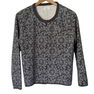 Lou & Grey Patterned 100% Cotton Sweater Gray Floral Medium